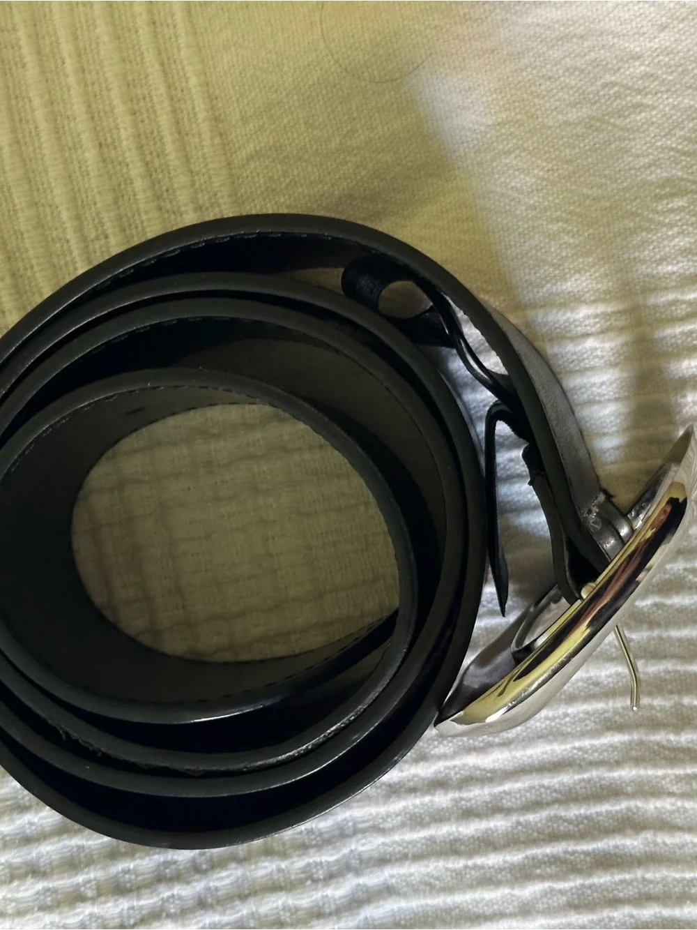 Black Leather Belt with Polished Silver Buckle